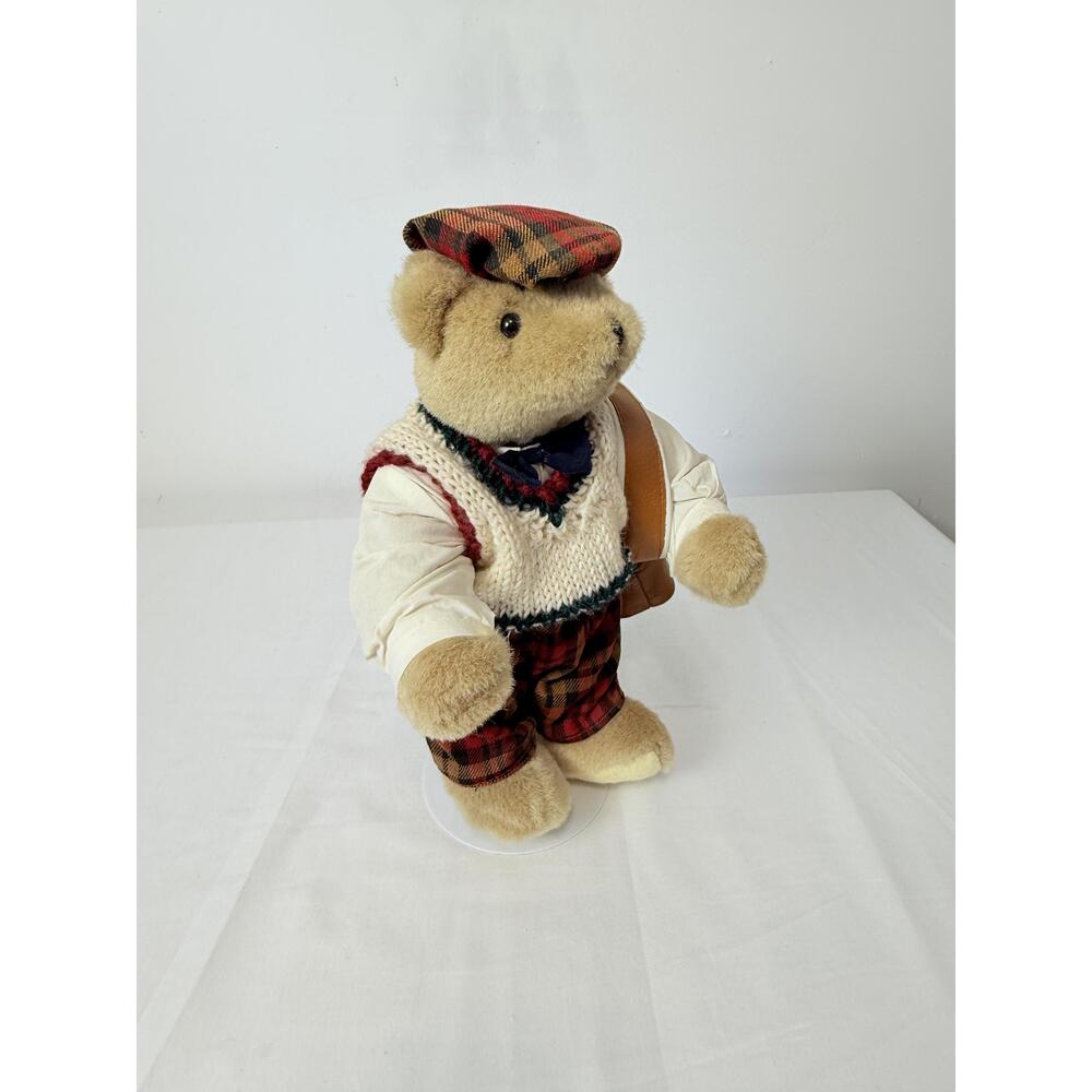 Brown Bear Golfer Outfit Tartan Cap Plush Toy 100 Polyester - Picture 2 of 10